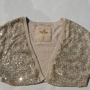 NWT Cream Cropped Vest W/Gold Sequins Size small